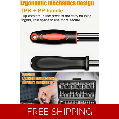 46 Pieces 1/4in.Drive Socket,Ratchet,Wrench SetMetricBit Socket